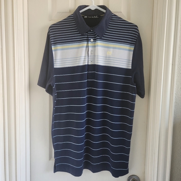 Travis Mathew Striped Navy Polo Golf Shirt Size M - Picture 1 of 8